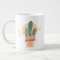 Cacto Desenhado à Mão Arco-íris em Vaso Nome