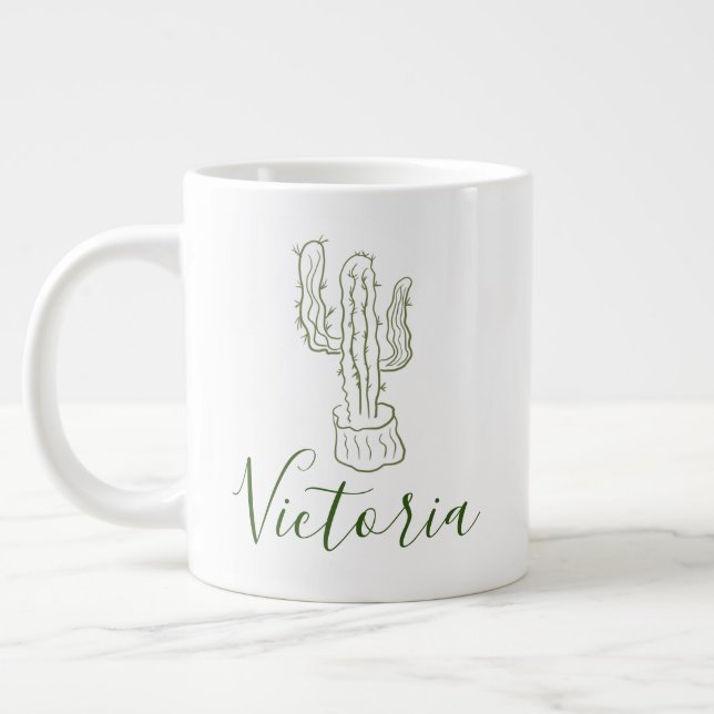 Caneca De Café Grande Cactus Doodle Name Giant Coffee Mug (Esquerda)
