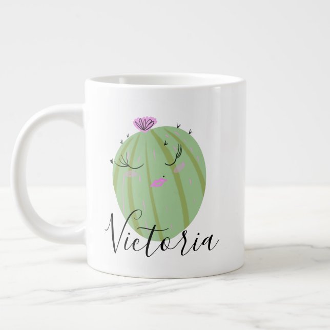 Caneca De Café Grande Cactus Girly Doodle Name Giant Coffee Mug (Esquerda)