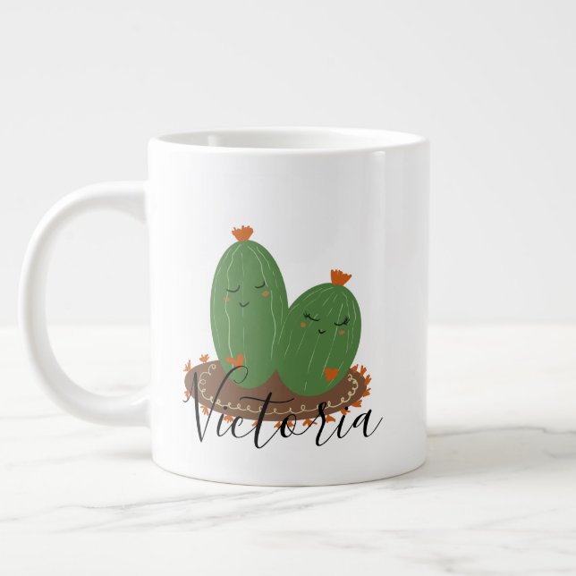 Caneca De Café Grande Cactus Hugging Doodle Name Giant Coffee Mug (Esquerda)