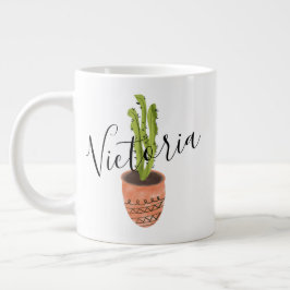 Caneca De Café Grande Cactus Script Desenhado Nome Giant Coffee Mug