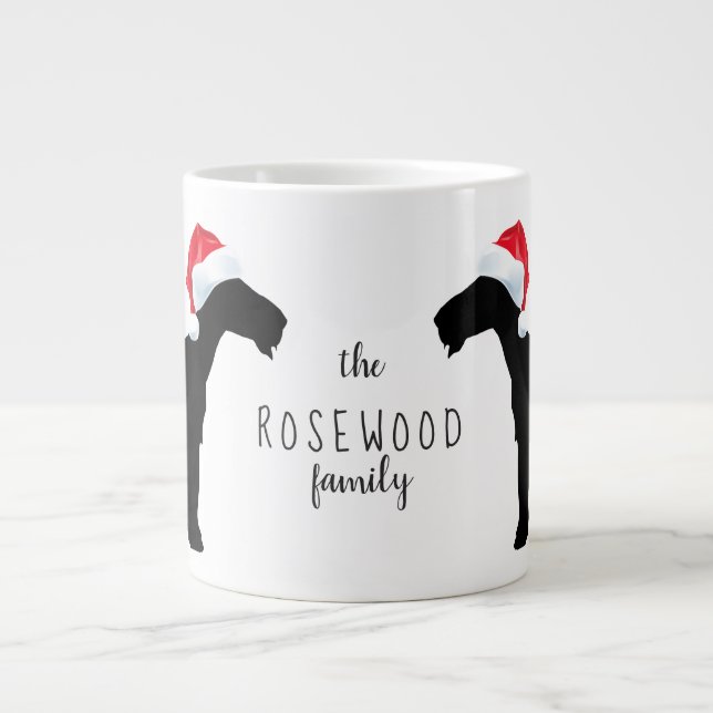 Caneca De Café Grande Cães Airedale Terrier de Natal com Chapéu de Papai (Frente)