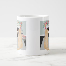 Caneca De Café Grande Cães Amarelos Labradores Na Cena De Lareira De Nat