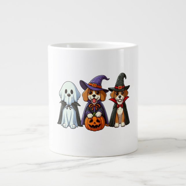 Caneca De Café Grande Cães bonitos como fantasma, bruxa e vampiro (Frente)