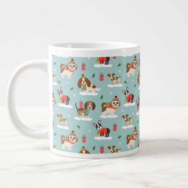Caneca De Café Grande Cães de Natal no Padrão Cozy Scarves (Esquerda)