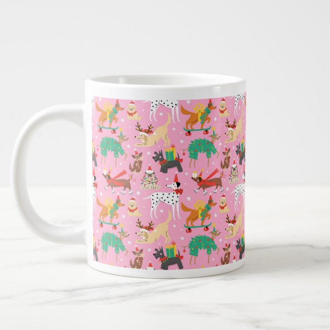 Caneca De Café Grande Cães de Natal no Padrão de Descobertas de Férias (Esquerda)