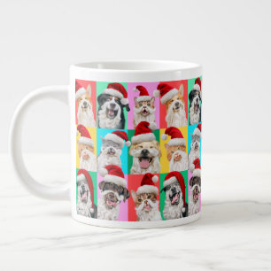 Caneca De Café Grande Cães e Gatos com Barba de Papai Noel