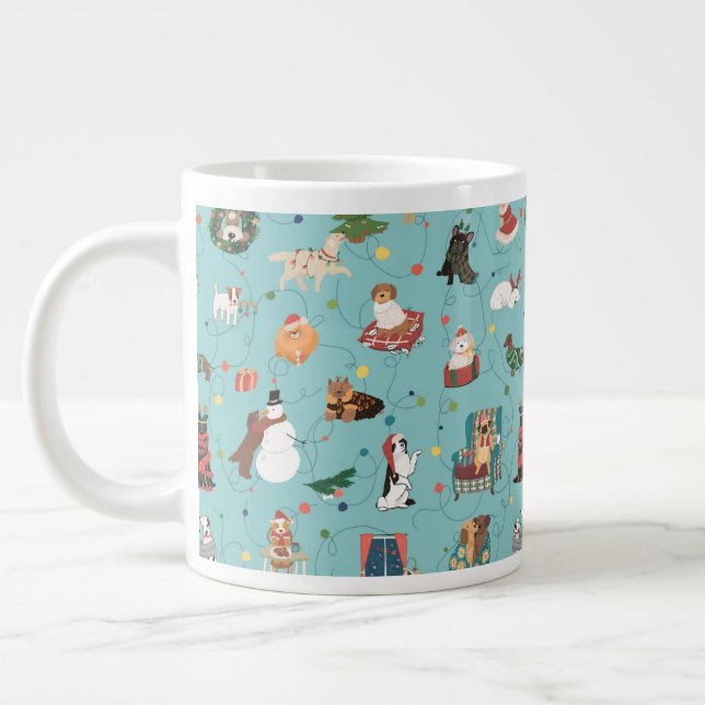 Caneca De Café Grande Cães Festivos Feriados em Suéteres de Natal (Esquerda)