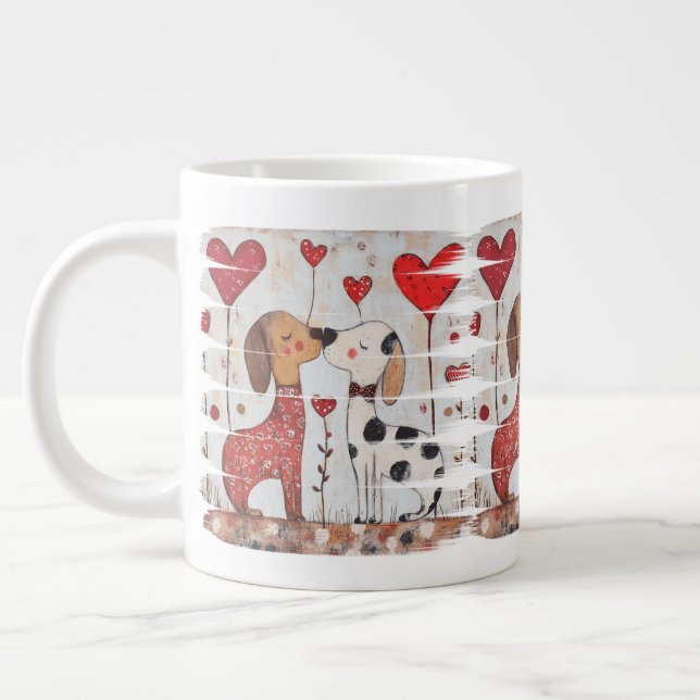 Caneca De Café Grande Cães Românticos com Balões de Coração (Esquerda)