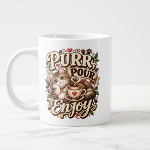 Caneca De Café Grande Café Amante de Gatos Purr Pour Enjoy