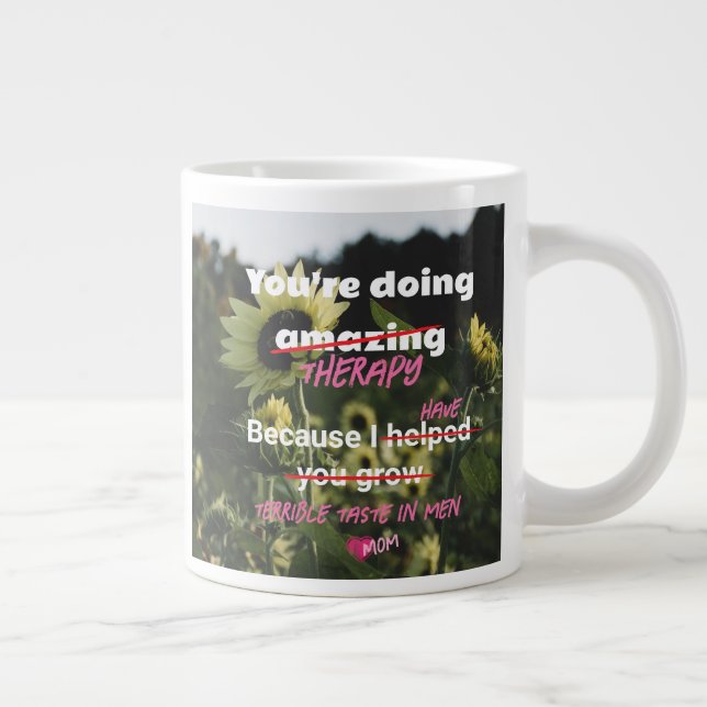 Caneca De Café Grande Café De Girassol Branco, Mata De Mamã Engraçada (Direita)