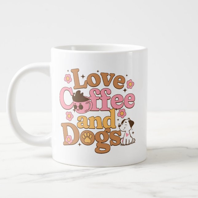 Caneca De Café Grande Café e Cães Retro Amor (Esquerda)