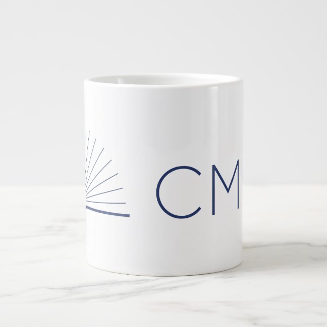 Caneca De Café Grande Café jumbo CMEC Mug - 20 oz, branco com marinho (Frente)