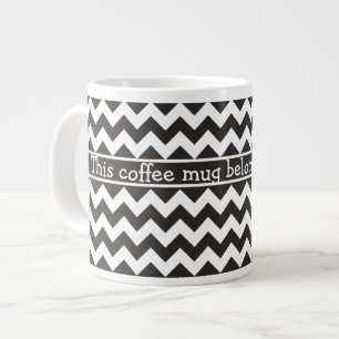 Caneca De Café Grande Café Jumbo Personalizado Mug, Chevrons Pretos e Br