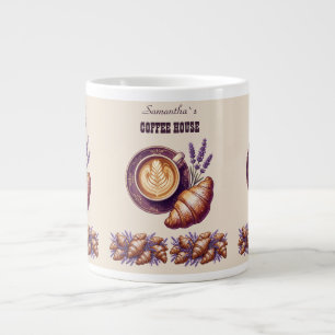 Caneca De Café Grande Cafe Personalizado Merch Croissant Vintage Com Lav