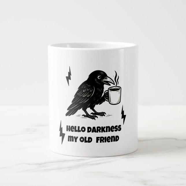 Caneca De Café Grande Café Raven - Olá Escuridão Meu Velho Amigo (Frente)