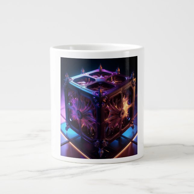 Caneca De Café Grande Caixa de Música Reflexiva Fractal Steampunk (Frente)