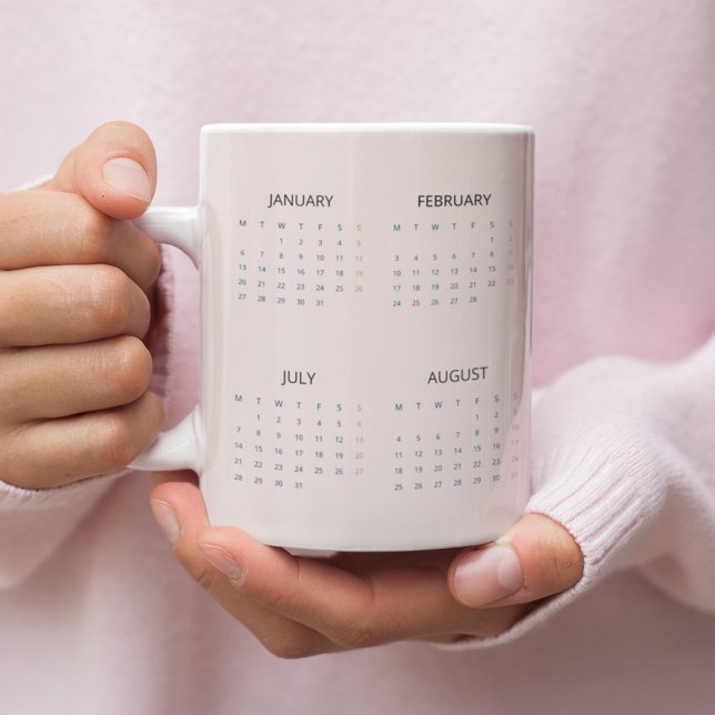 Caneca De Café Grande Calendário 2025 | Pink Pastel Suave | (Criador carregado)