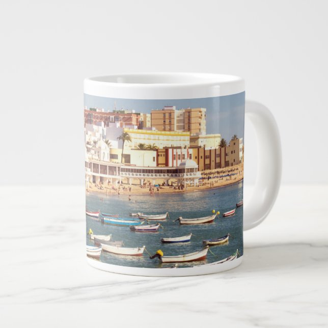 Caneca De Café Grande Caleta Beach Em Cádis, Andaluzia, Espanha (Frente Esquerda)