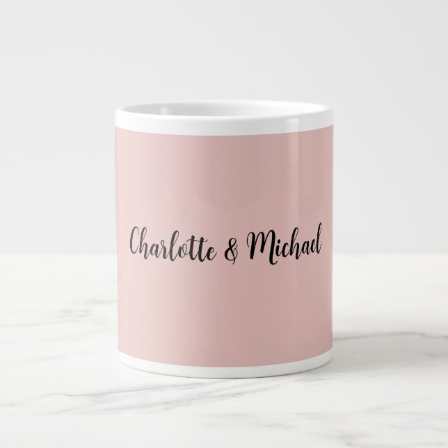 Caneca De Café Grande Caligrafia de Casamento Nome Simples Dourado Rosa  (Frente)