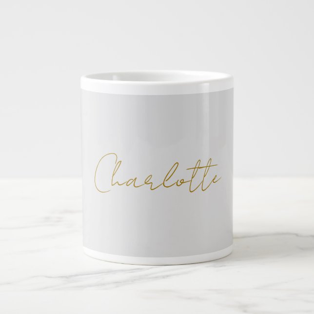 Caneca De Café Grande Caligrafia Dourada Cor Cinza Personalizada Edição  (Frente)