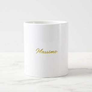 Caneca De Café Grande Caligrafia Elegante Dourado Branco Simples Nome
