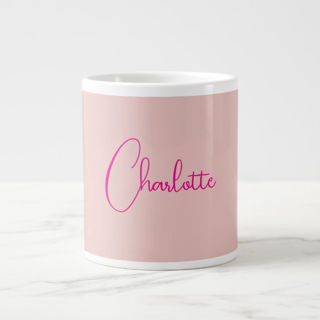 Caneca De Café Grande Caligrafia Elegante Rosa Dourado Simples Nome (Frente)