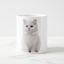 Caneca De Café Grande Cama de cerâmica de Gato Branco Elegante