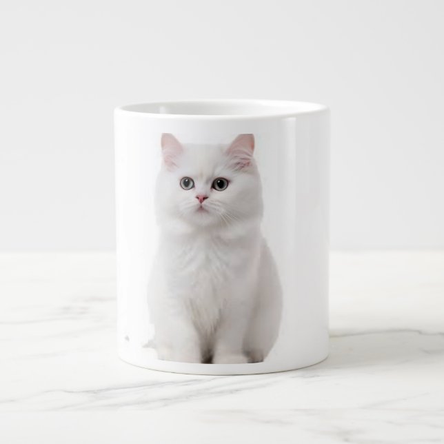 Caneca De Café Grande Cama de cerâmica de Gato Branco Elegante (Frente)