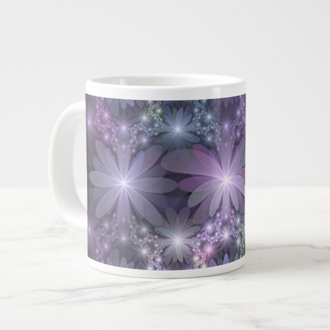 Caneca De Café Grande Cama de Flores Trendy Shiny Abstrato Arte Fractal (Frente Esquerda)