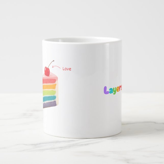 Caneca De Café Grande Camadas de Vida - Bolo Arco-Íris de Crescimento e  (Frente)