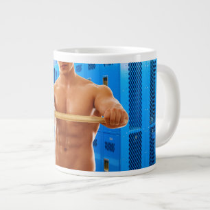 Caneca De Café Grande Camisa SlipperyJoe do homem musculoso sem camisa a