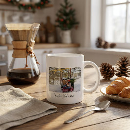 Caneca De Café Grande Camiseta de Natal personalizada com foto de férias