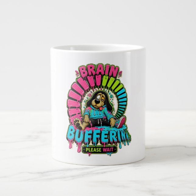 Caneca De Café Grande Camiseta engraçada de Buffering Cerebral (Frente)