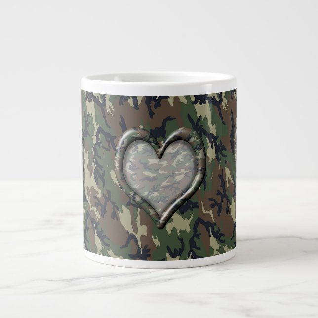 Caneca De Café Grande Camouflage Woodland Forest Heart em Camo (Frente)