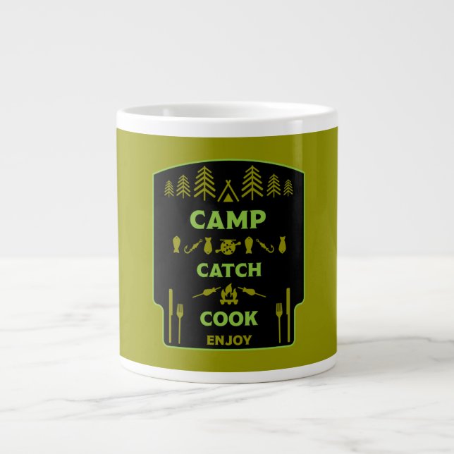 Caneca De Café Grande Camp E Viagem De Pesca (Frente)