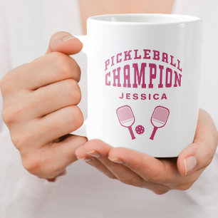 Caneca De Café Grande Campeão de Pickleball Nome Personalizado Inicial R