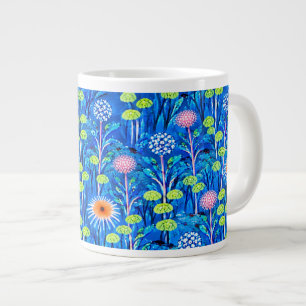 Caneca De Café Grande Campo de Flores Silvestres Fantasia Azul