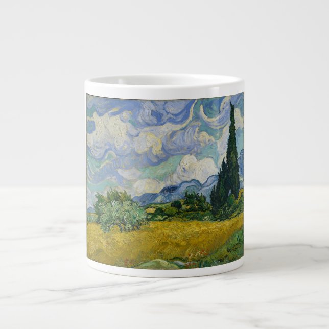Caneca De Café Grande Campo de trigo com ciprestes por Vincent van Gogh (Frente)