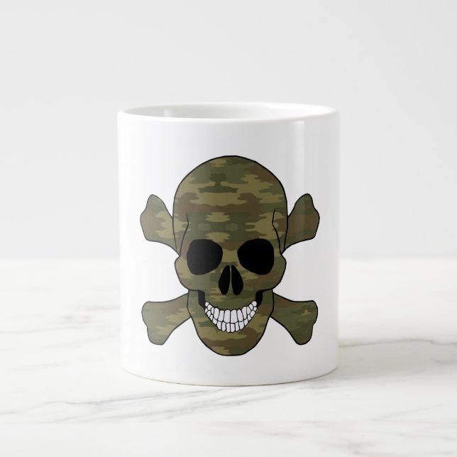 Caneca De Café Grande Camuflagem Crânio E Crossbones (Frente)