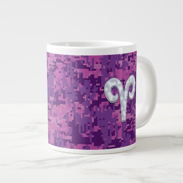 Caneca De Café Grande Camuflagem Digital Símbolo Zodíaco - Pérola Como A (Frente Esquerda)