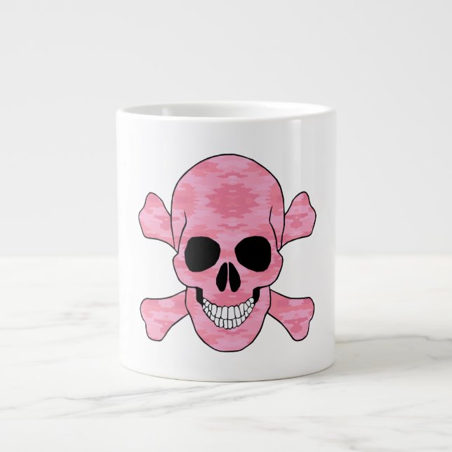 Caneca De Café Grande Camuflagem Rosa Crânio E Crossbones Mug (Frente)