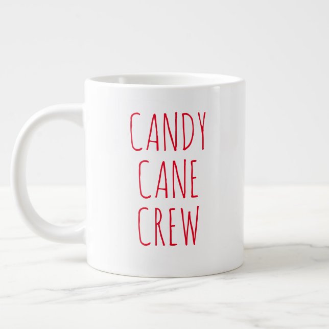Caneca De Café Grande "Candy Cane Crew" Simples Farmhouse Moderna (Esquerda)
