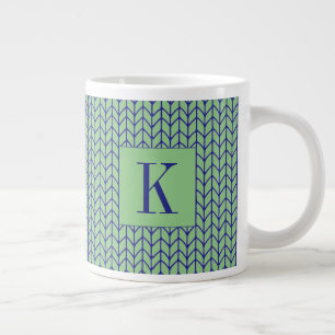 Caneca De Café Grande CANECA BRANCA GRANDE MALHA AZUL VERDE + Inicial