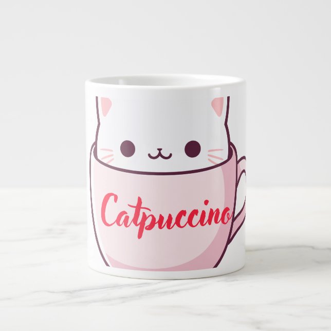 Caneca De Café Grande "Caneca de Café em Forma de Gato Fofa Catpuccino" (Frente)
