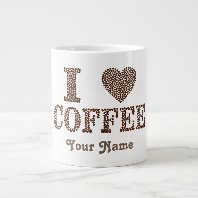 Caneca De Café Grande Caneca de tamanho grande com "I Heart Coffee" (Frente)