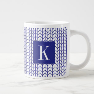 Caneca De Café Grande Caneca Grande Branca de Malha LINHA AZUL + Inicial