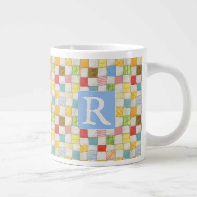 CANECA DE CAFÉ GRANDE CANECA GRANDE CRAZY QUILT + TEXTO / AZUL (Direita)
