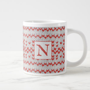 Caneca De Café Grande Caneca Grande MALHA NÓRDICA VERMELHA + Inicial