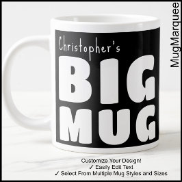 Caneca De Café Grande Caneca Grande Nome Personalizado Preta e Branca C0